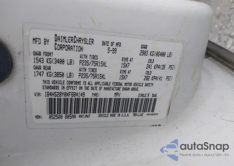 1999 Dodge Durango из США, поврежденный, VIN 1B4HS28Y0XF684149